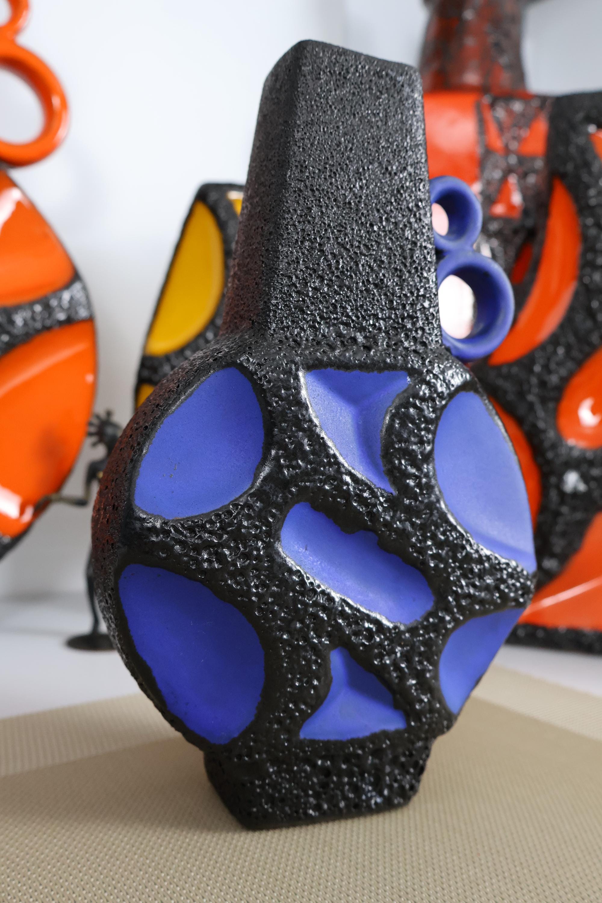 Vintage 1970's Roth Keramik 313 Banjo Vase, Fat Lava Pottery