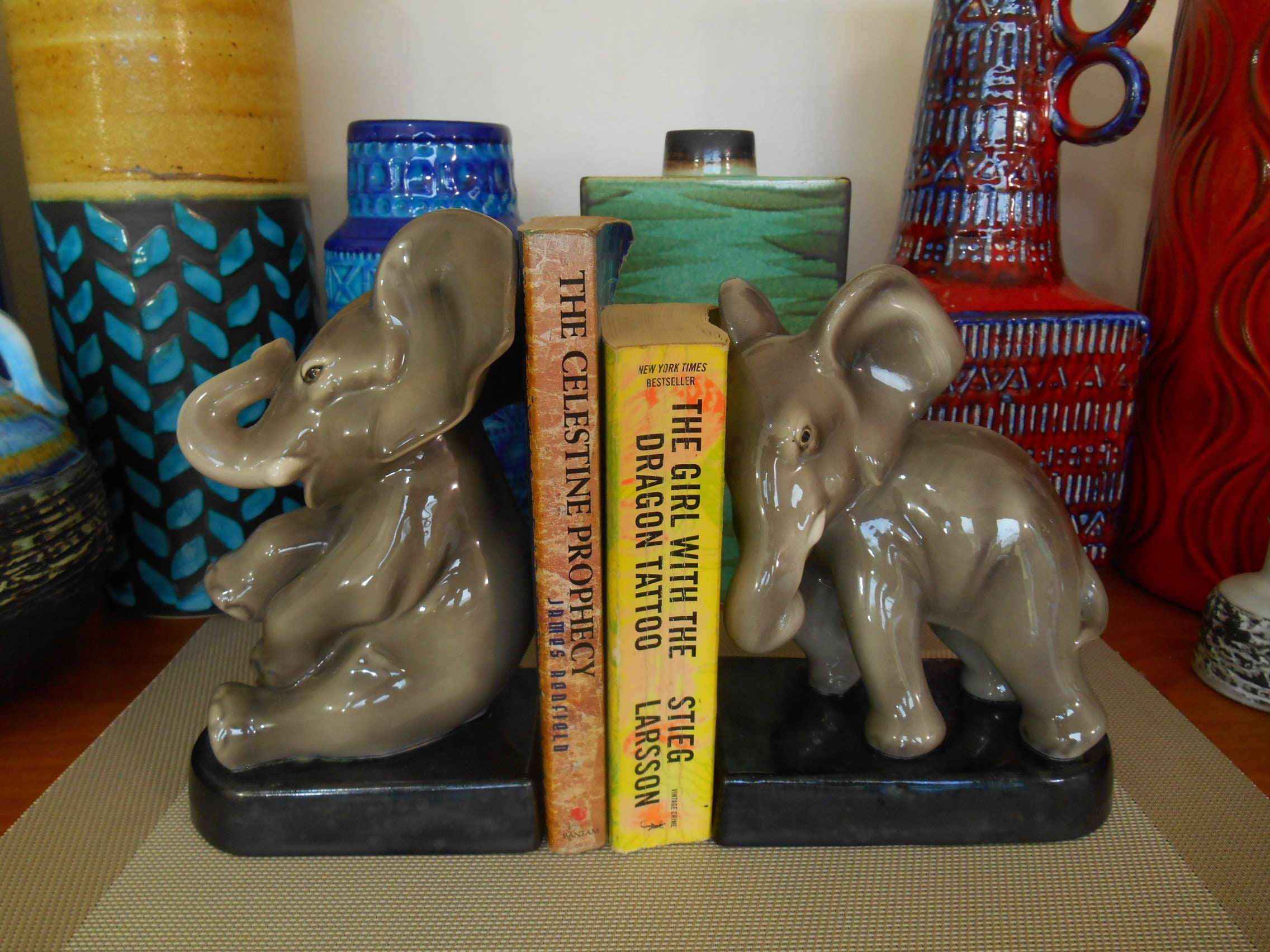Vintage ceramic elephant bookends by Keramos of Vienna Etsy