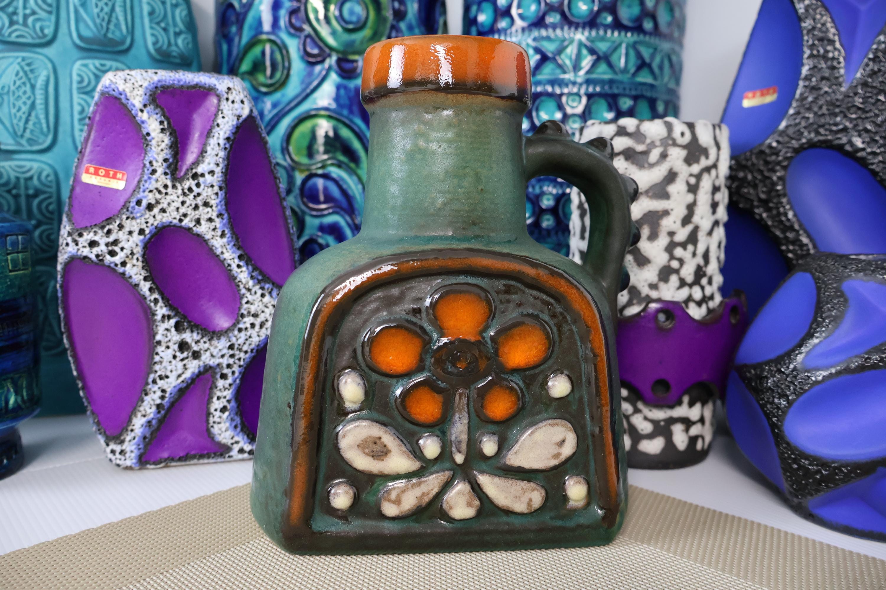 fatlava vintage flower vase 60s 2点セット Vintage Carstens 1960's Green Vase, West German Fat Lava Pottery