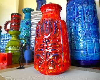 Vase Bay Keramik vintage des années 1960, poterie de lave épaisse d&#39;Allemagne de l&#39;Ouest, design moderne rétro du milieu du siècle.