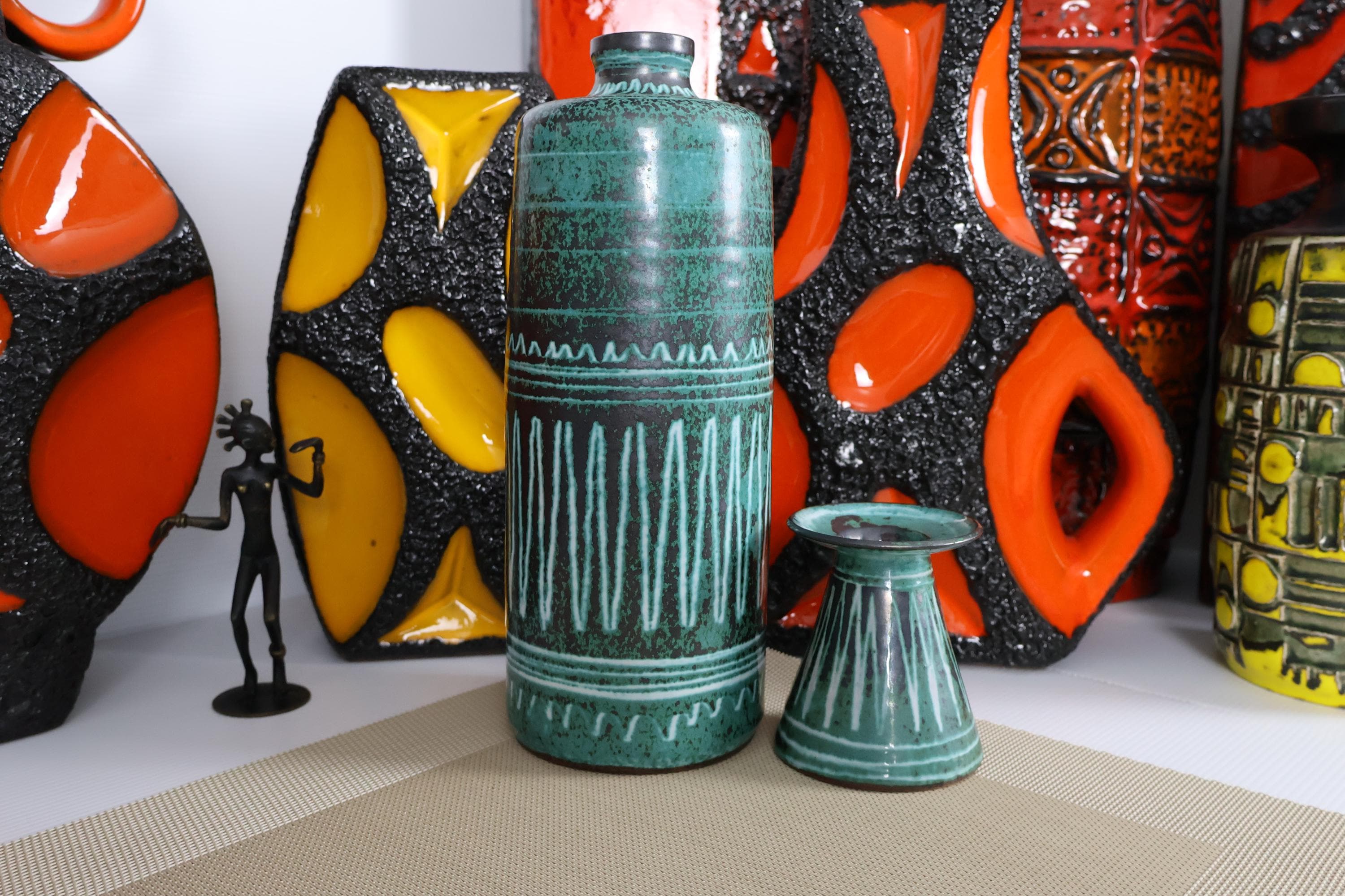 Vintage 1960's Vase and Candle Holder, West German Fat Lava Era