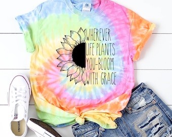 Sunflower shirt Tie dye shirt Women Tie dye shirts Inspirational shirt Women summer shirt Kids tie dye shirt Mom shirt Girls Tie dye shirt