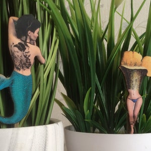 Plant Buddies ,Mermaid decor,Plant companions,Mushroom Girl Plant stakes,indoor garden decor,Plant decor,Pin Up girl decor,Plant gift ideas