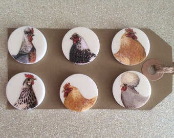 Chicken keeper art fridge magnets set of 8 retro thin decorative magnets
