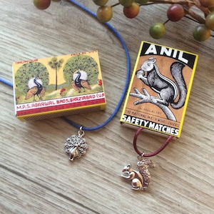 Squirrel Necklace, Squirrel jewellery ,Matchbox gift ideas , Peacock Necklace,Peacock Jewelry,Squirrel lover gifts,Peacock gift ideas