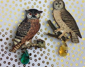 Statement Owl Pin,Wooden Owl badge ,Owl Brooch,Whimsical Owl jewellery,Owl lover gifts,Wooden Owl statement pins,Owl gift ideas,Owl fan