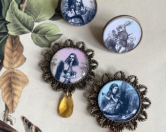 Alice in Wonderland ring, Alice in Wonderland brooch,Statement Alice in Wonderland rings,Alice in Wonderland Brooch, Alice gift ideas