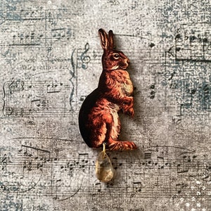 Broche de coelho caprichoso/broche de coelho/emblema de coelho/joias de lágrima de vidro/broche de coelho/joias de coelho/presente para amantes de coelho, broche de coelho com declaração