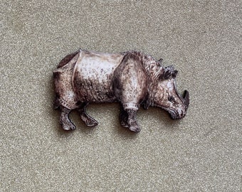 Broche Rhinocéros Shalala - Métal Argenté Sans Nickel - Neuf Avec étiquettes - Bijou Animalier Moderne