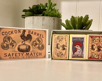 Candle lover gift,Matchbox collections ,Vintage Cockerel Matchboxes,Matchstick gifts,Cock lover gift,Dog matchboxes, Cockerel matches