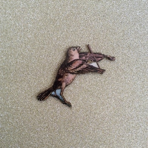 Whimsical Bird and Violin Brooch  /Quirky Animal and Instrument Brooch /Kitsch Bird Brooch /Whimsical Bird Brooch/Statement Brooches