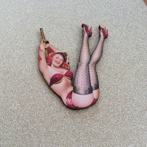 Pin Up Lady Brooch  /Burlesque Brooch /Pin Up Lady Lapel Pin/Risqué Brooches/Kitsch Lady Brooch /1950’s Pin Up Brooch/Statement Brooches