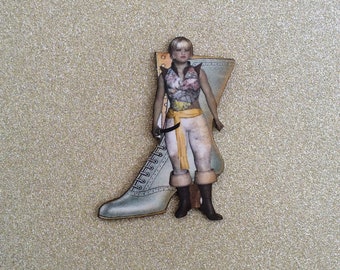 Wooden Steampunk Badge /Steampunk Boots Brooch /Steampunk lover Brooch / Steampunk Lady Brooch / Steampunk lover gift/ Steampunk Jewellery