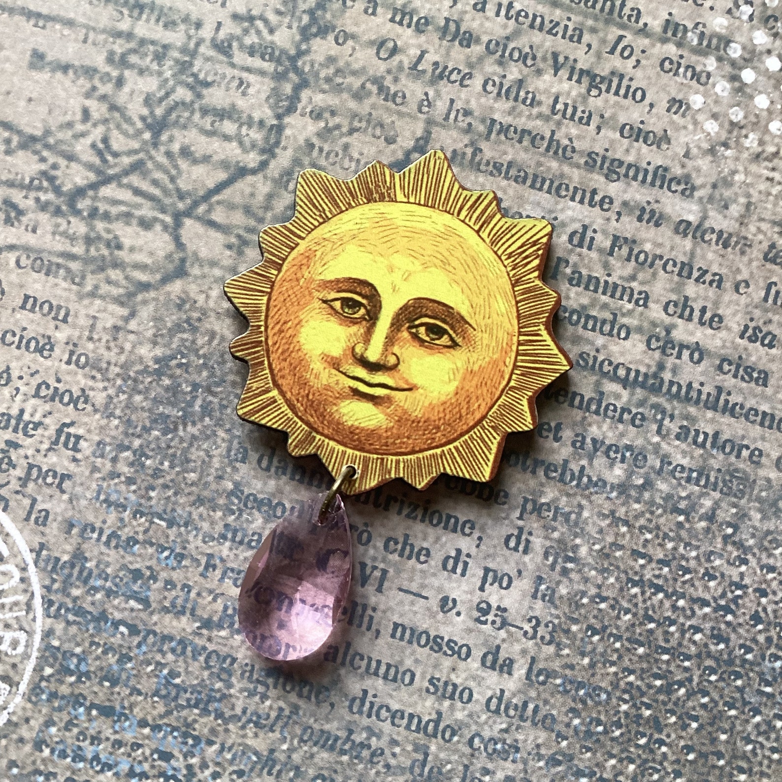 Sun Face Pin Whimsical Sun Face Pin,statement Sun Face Badge,sun Face Brooch,sun ...