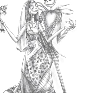 Digital print of handmade Jack and Sally Wedding Fanart drawing