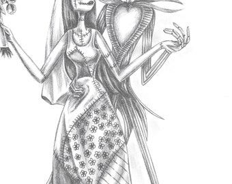 Digitaldruck von Jack and Sally Wedding Fanart Zeichnung