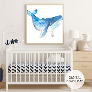 Watercolor Blue Whale Wall Art – Nautical Nursery Printable Decor