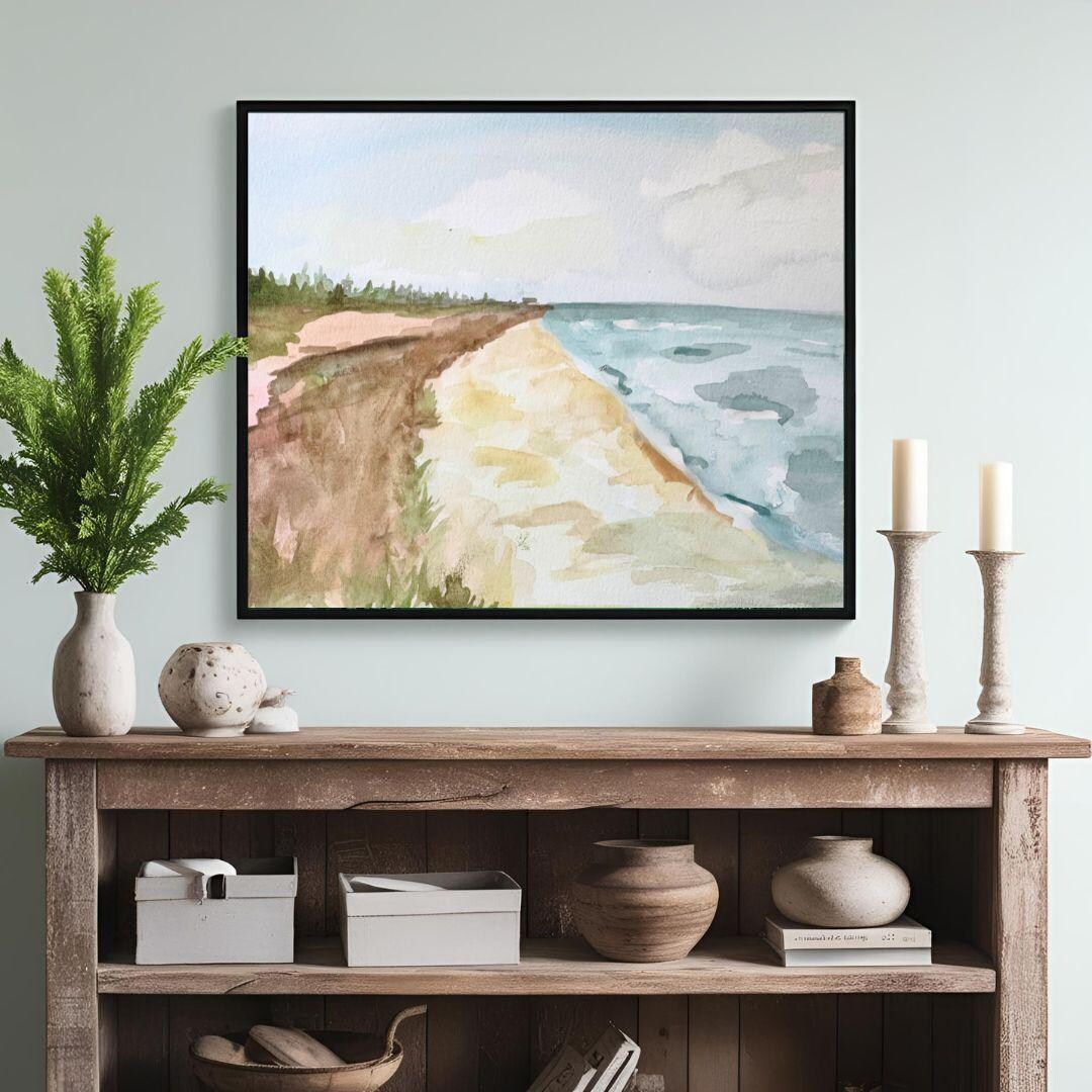 Coastal Serenity – Watercolor Beach Landscape Wall Art (digital ...