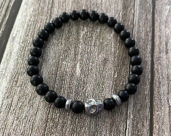 Skull Mens Beaded Bracelet - Men's Black Bracelet - Men's Jewelry - Men's Gift- For Him