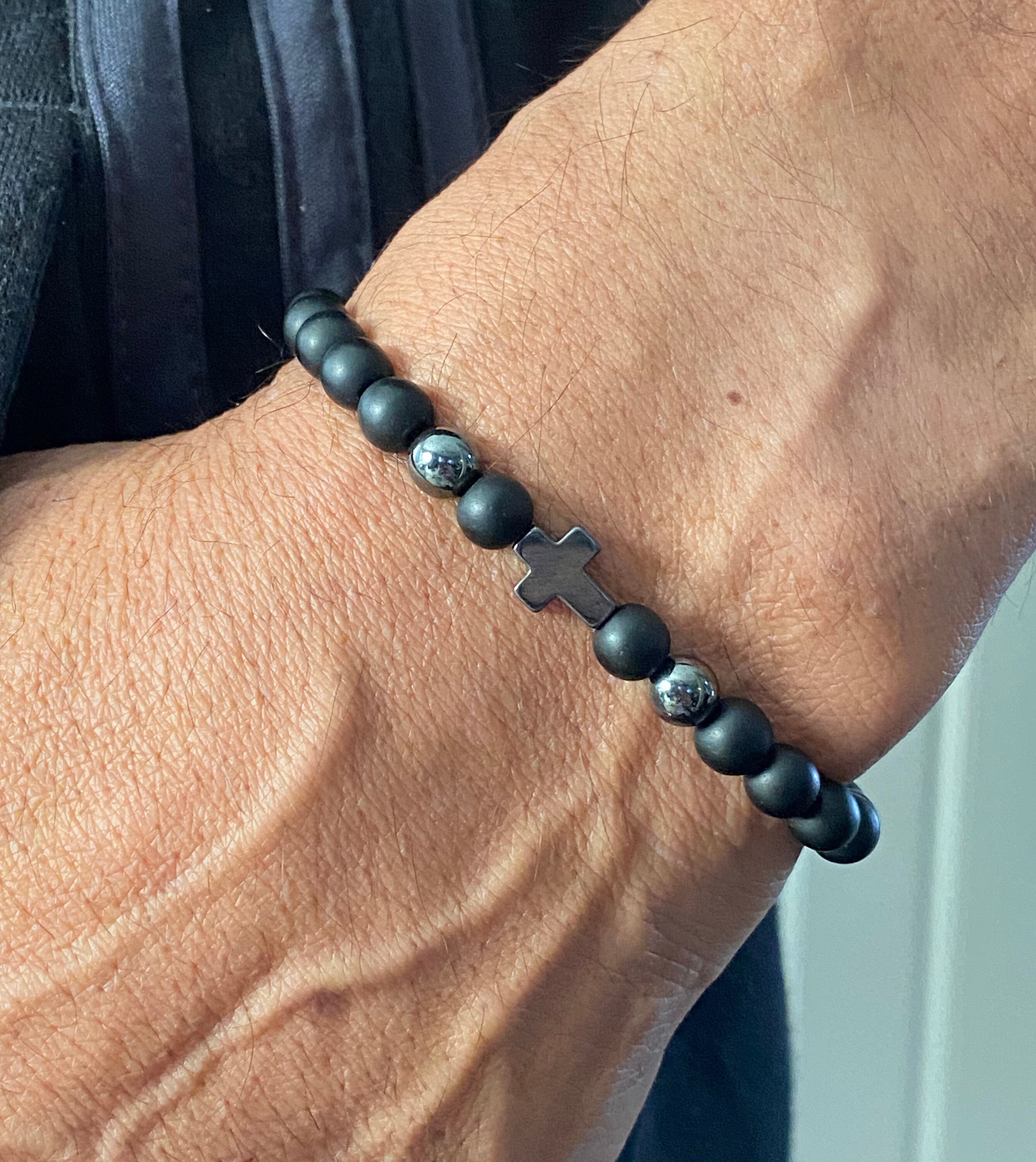 Unisex Cross Bracelet Mens Beaded Bracelet Men Black Bracelet Men