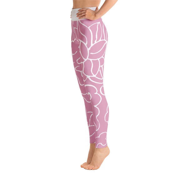 Light Pink Gym Leggings White Swirl Floral Print Yoga Pants Soft Waistband Zumba Workout Tights Gusset For Active Women Light Pink Gym Leggings White Swirl Floral Print Yoga Pants Soft Waistband Zumba Workout Tights Gusset For Active Women