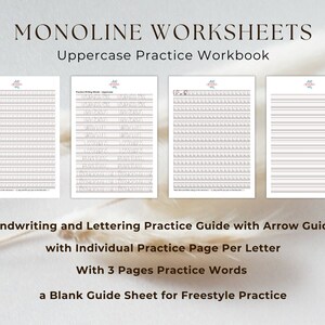 Monoline Lettering Practice Sheets: Uppercase Calligraphy (PDF, PNG) - Etsy
