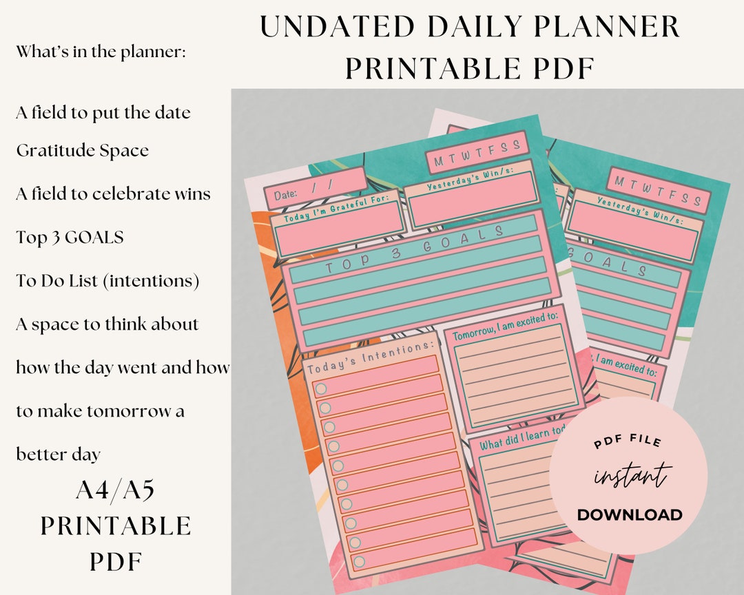 A4 / A5 PDF, PNG Printable Daily Planner I Organize and Build a Good ...