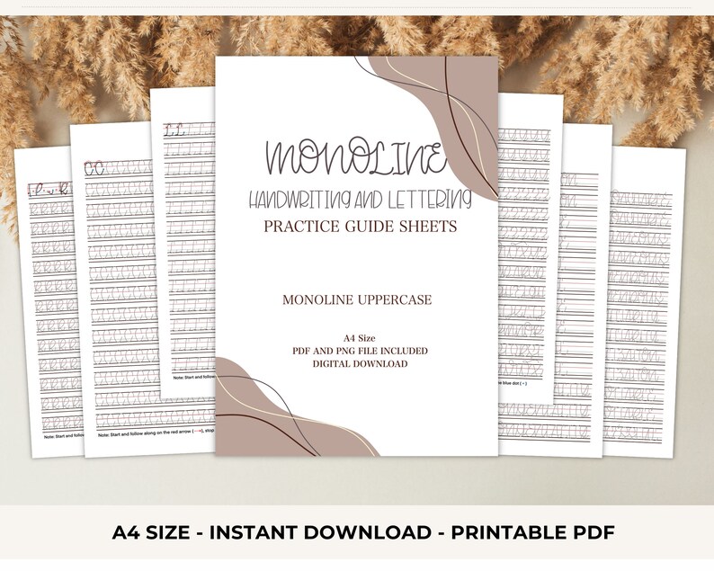 Monoline Lettering Practice Sheets: Uppercase Calligraphy (PDF, PNG) - Etsy