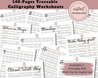 Modern Calligraphy Practice Sheets: Traceable Lettering Guide (PDF, PNG)