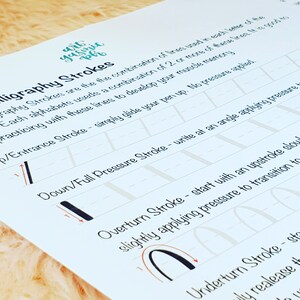 8 Basic Strokes Beginner's Guide to Calligraphy, Fundamentals of calligraphy, basic strokes in calligraphy Digital Worksheets, printable pdf