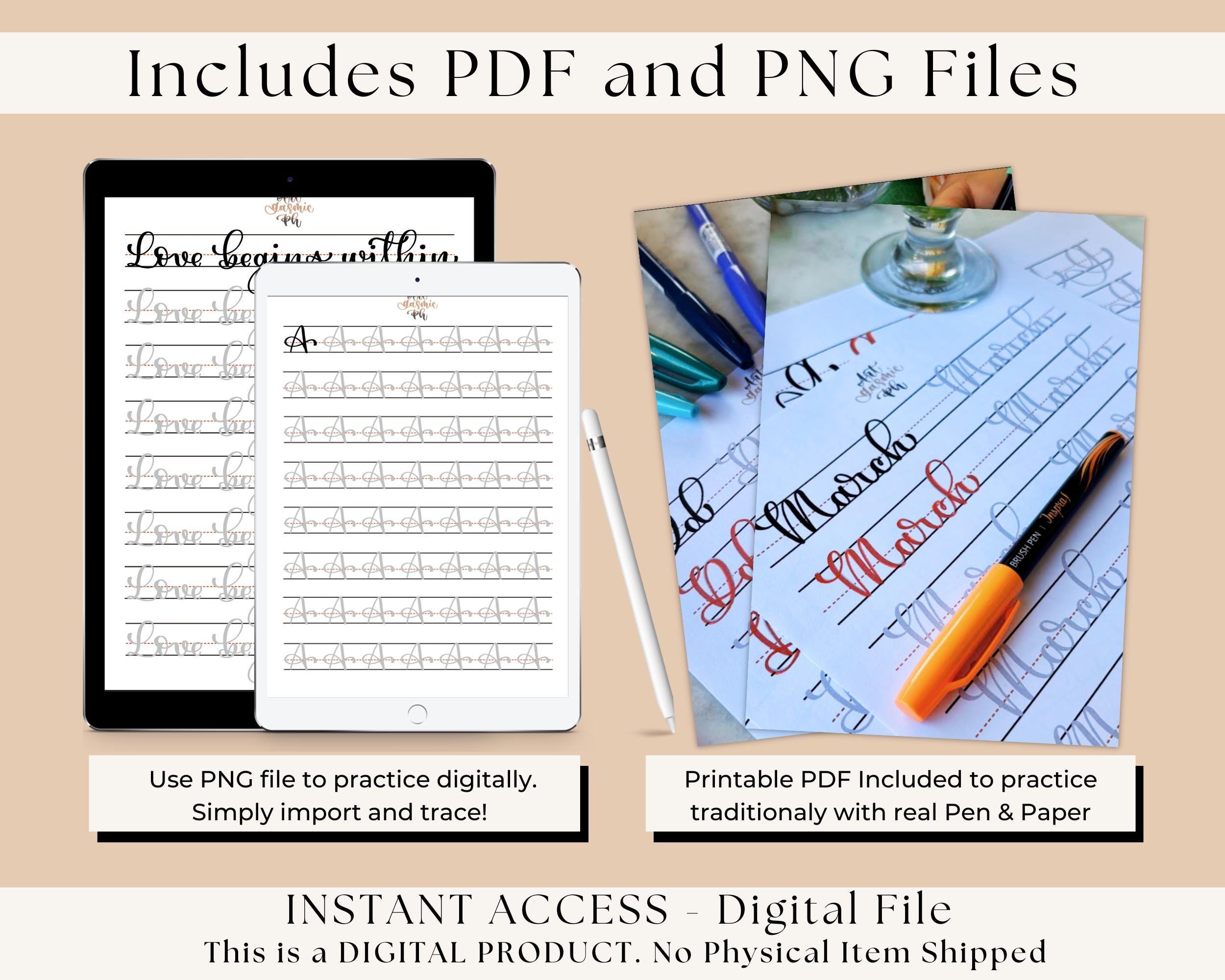 Modern Calligraphy Practice Sheets: Traceable Lettering Guide (PDF, PNG ...