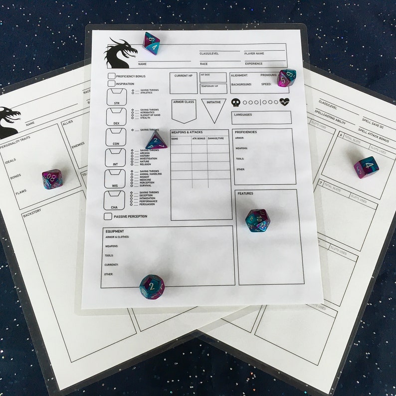 Dry Erase Character Sheets Dnd 5e Reusable Laminated Etsy