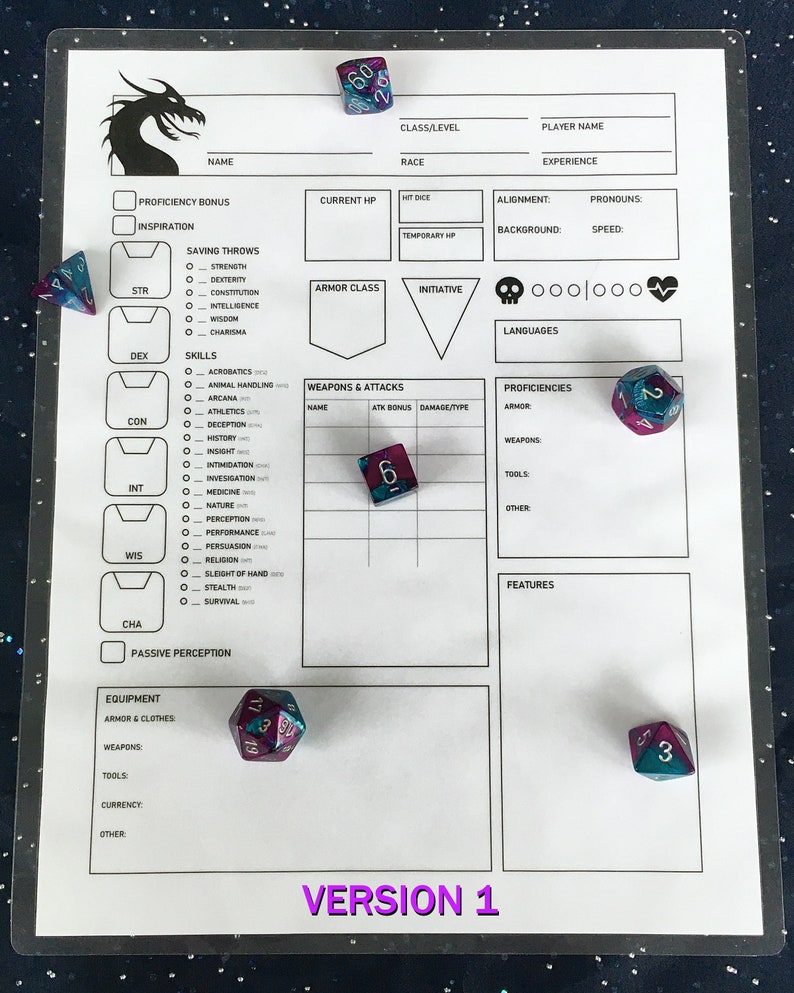 Dry Erase Character Sheets Dnd 5e Reusable Laminated Etsy