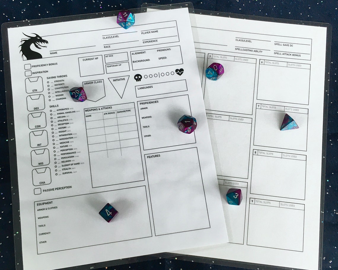 Double Sided DryErase Character Sheets DnD 5e Reusable Etsy