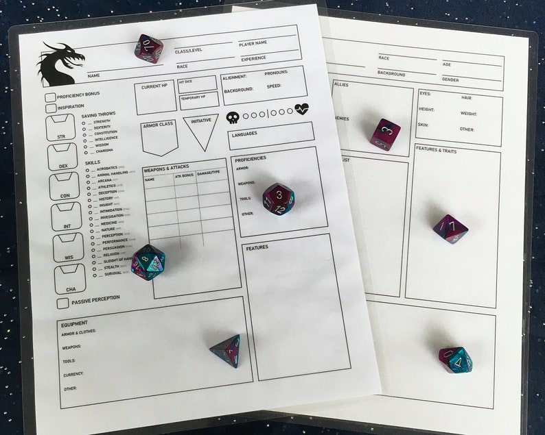 Double Sided Dryerase Character Sheets Dnd 5e Reusable Etsy