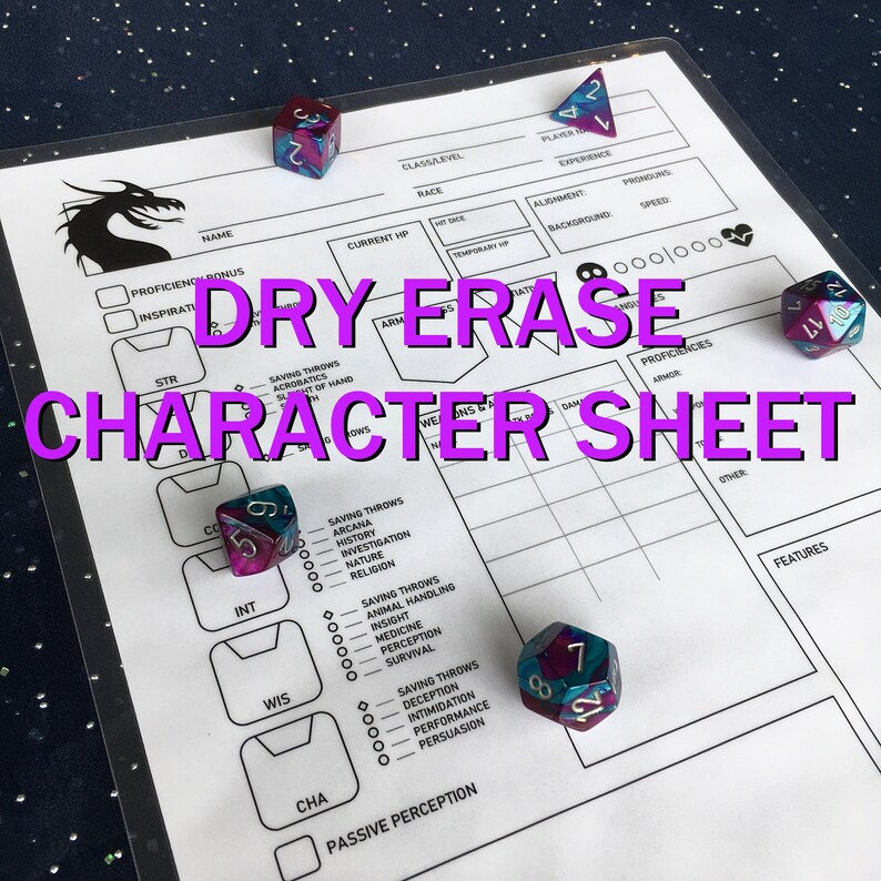 Dry Erase Character Sheets Dnd 5e Reusable Laminated Etsy