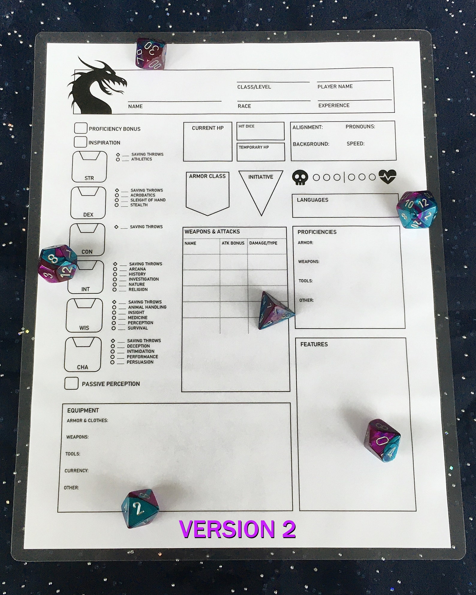 Dry Erase Character Sheets Dnd 5e Reusable Laminated Etsy