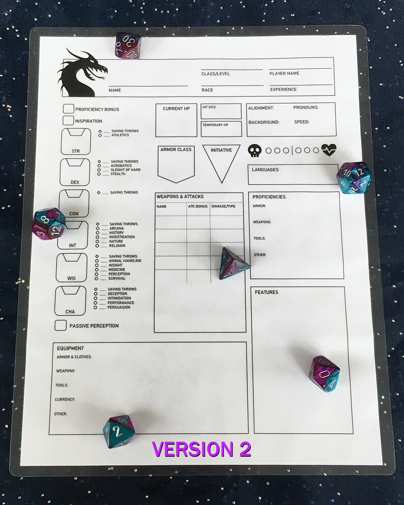 Dry Erase Character Sheets DnD 5e Reusable Laminated Etsy