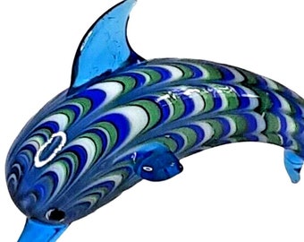 Fitz and Floyd Swimming Menagerie Dolphin Glass Figurine Blue Green White 3"x2"