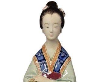 Vintage Japanese Porcelain Sculpture of a Geisha Girl Figurine Lady Kimono 12.5" Multicolor Decorative Collectible