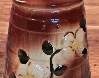 Vintage 1940's McCoy Ceramic Brown & Floral Butter Churn Cookie Jar Unmarked Decorative Collectible