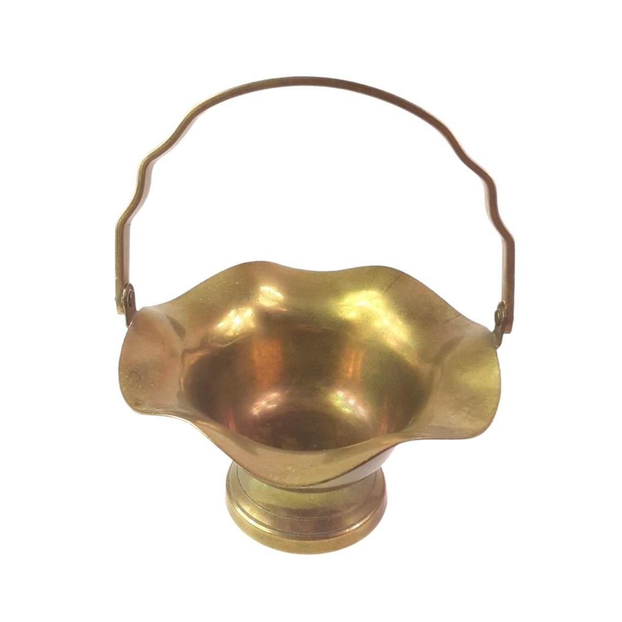 Vintage Brass Basket With Handle Scalloped Rim Design Home Decoration 5