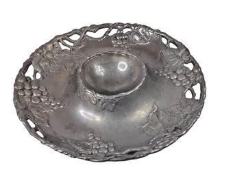 Vintage Arthur Court Aluminum Chip and Dip Bowl, Grape Design
