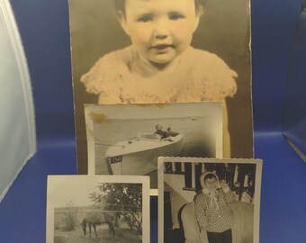 Vtg. Antique Old Photos Photographs  1940-1950's - lot of 4 Horse Boat Lake Farm