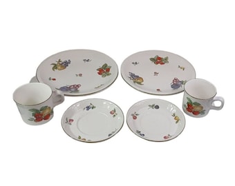 Set of 6 Wedgwood Fruit Sprays Serving Set Plates Saucers Cups England 9"~Lovely