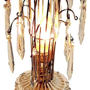 Vintage Glass Waterfall Lamp Art Deco Hollywood Style Crystals 2 Tiered MCM 17&quot;
