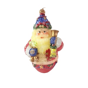 Vintage Large Santa Claus Candle Christmas Red White Gold Decorated Figurine 8&quot;