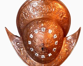 Vintage MCM Bronze Medieval Spanish Wall Clock Conquistador Helmet Roman Numerals/For Parts/Repair-Great for Home Decor