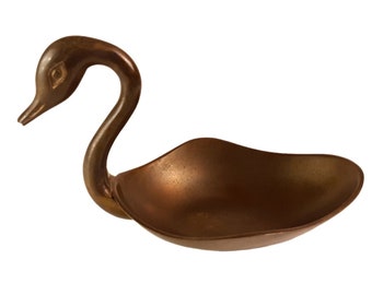 Solid Brass Swan Figurine Bird Trinket Dish Vintage Candy Dish Key Holder 3.5"