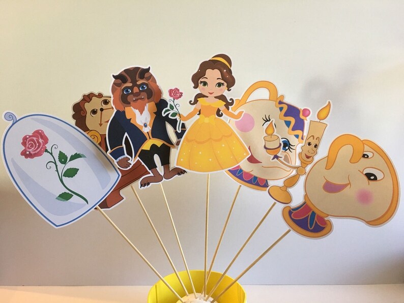 Beauty And The Beast Party Set De 7 Centerpiece Picks 6H